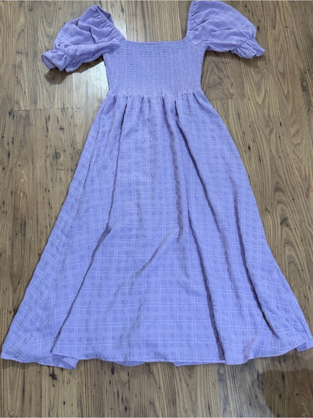 Altar'd State Lilac Lavender Smocked Puff Sleeve Textured Midi Dress Size M